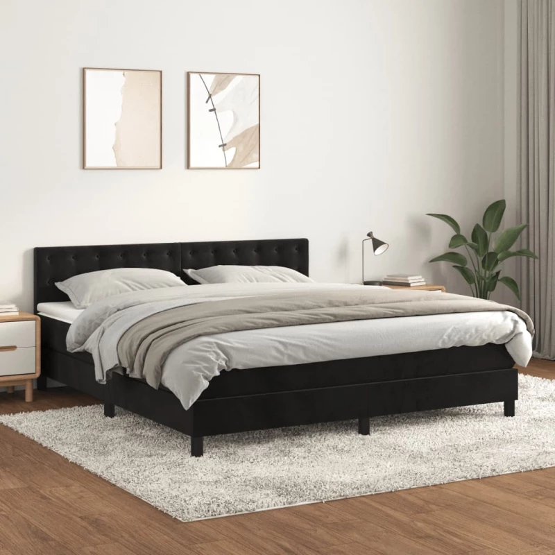 Κρεβάτι Boxspring με Στρώμα Μαύρο 160x200 εκ. Βελούδινο Μαύρο 3141553
