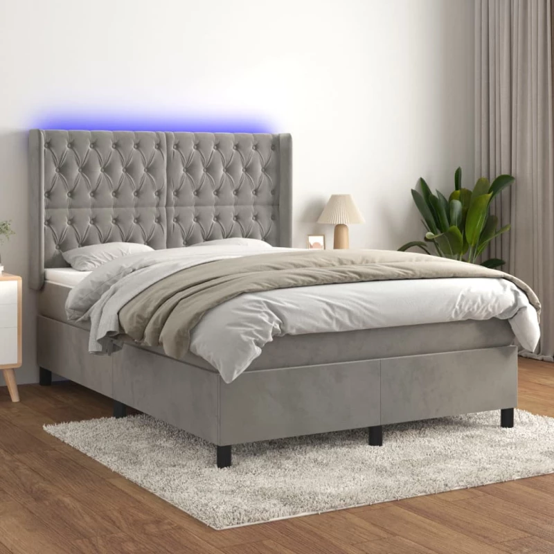 Κρεβάτι Boxspring με Στρώμα & LED Αν.Γκρι 140x200 εκ. Βελούδινο Γκρι 3139745