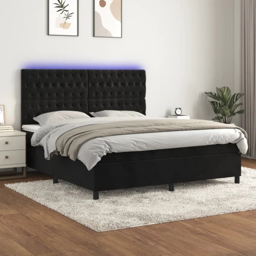 Κρεβάτι Boxspring με Στρώμα & LED Μαύρο 180x200 εκ. Βελούδινο Μαύρο 3136319