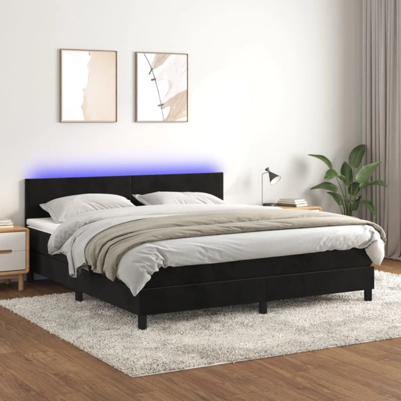 Κρεβάτι Boxspring με Στρώμα & LED Μαύρο 160x200 εκ. Βελούδινο Μαύρο 3134293