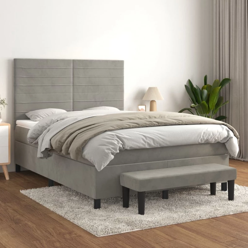 Κρεβάτι Boxspring με Στρώμα Ανοιχτό Γκρι 140x200 εκ. Βελούδινο Γκρι 3137905