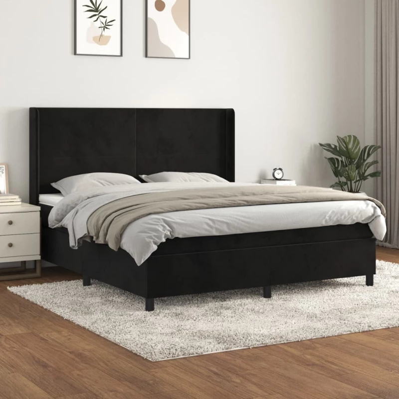 Κρεβάτι Boxspring με Στρώμα Μαύρο 180x200 εκ. Βελούδινο Μαύρο 3132575