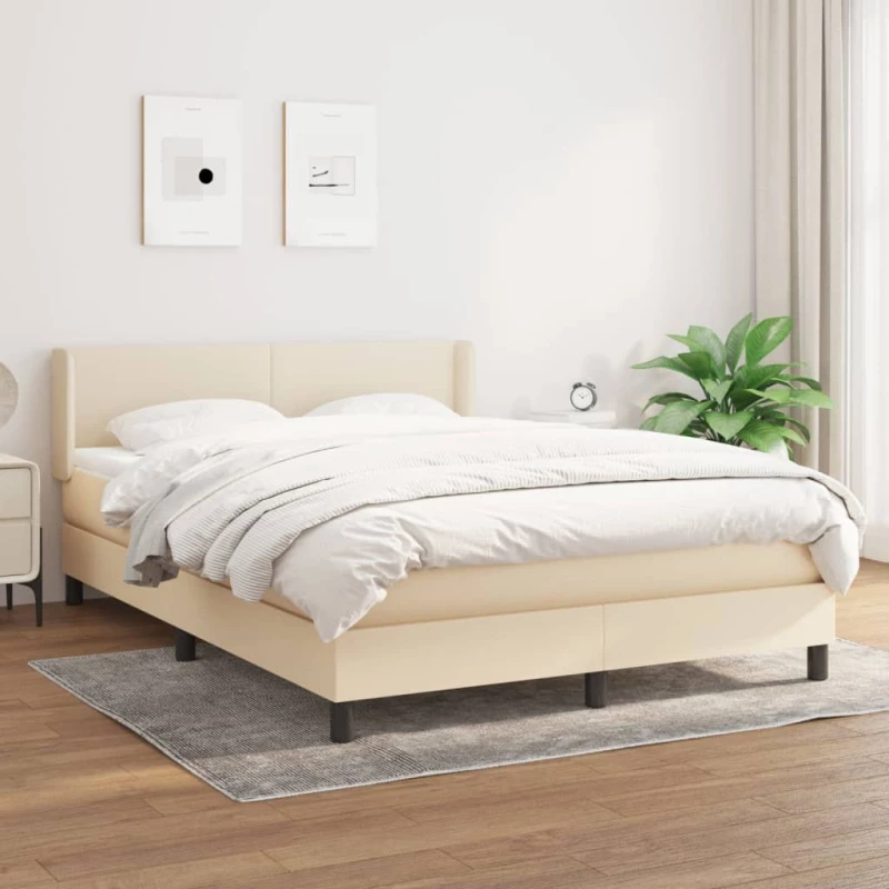 Κρεβάτι Boxspring με Στρώμα Κρεμ 140x190 εκ. Υφασμάτινο Κρεμ 3129550