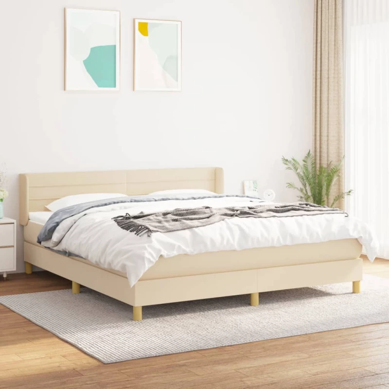 Κρεβάτι Boxspring με Στρώμα Κρεμ 180x200 εκ. Υφασμάτινο Κρεμ 3130374