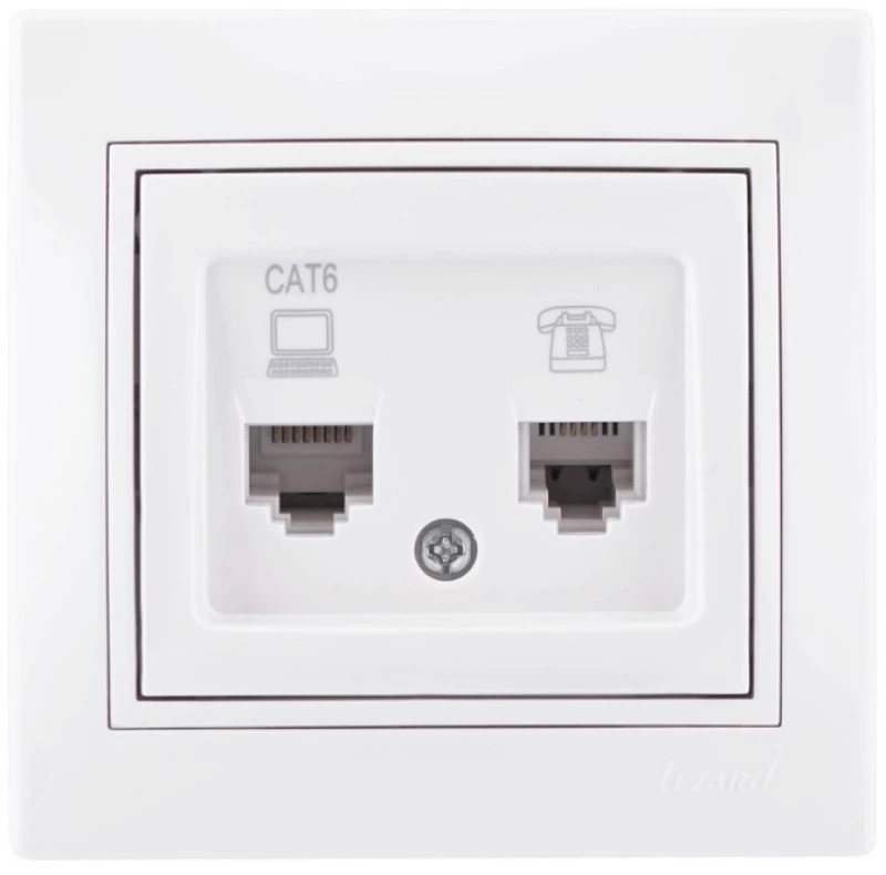 Lezard Πρίζα RJ11+RJ45 Cat 6 Λευκό Mira (Πλήρης) 701.0202144