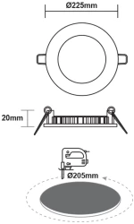 ΛΕΥΚΟ ΣΤΡΟΓΓΥΛΟ LED ΠΑΝΕΛ ΧΩΝΕΥΤΟ 18W 4000K 1800Lm Φ220mm 230V AC Ra80