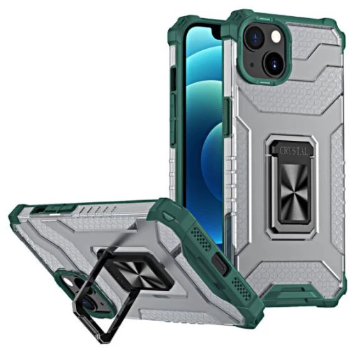 Ημιδιάφανη θήκη Hurtel Crystal Ring Armor iPhone 13 Mini με περίγραμμα χρώματος Πράσινο