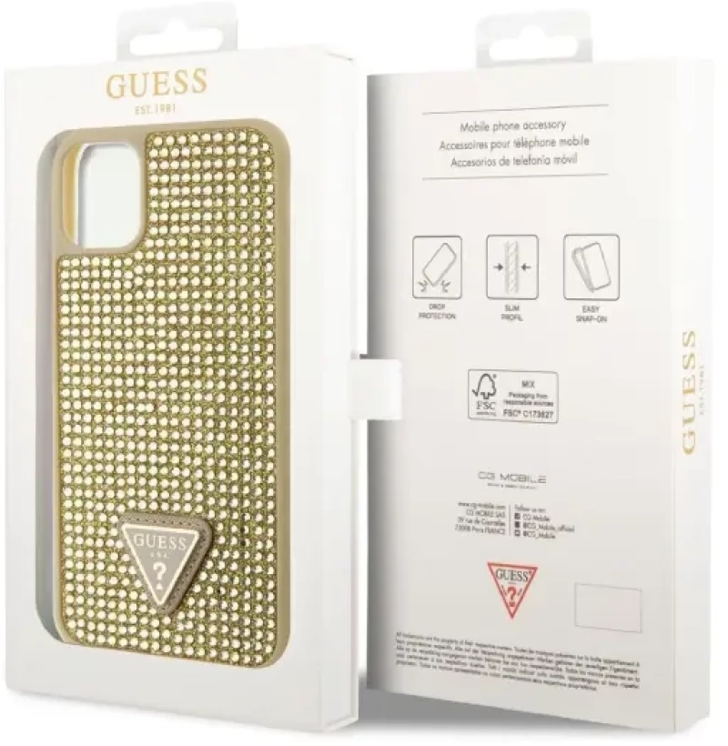 Guess® Rhinestones Triangle Metal Logo Collection iPhone 11 Pro Max - Χρυσό (GUHCN65HDGTPD)