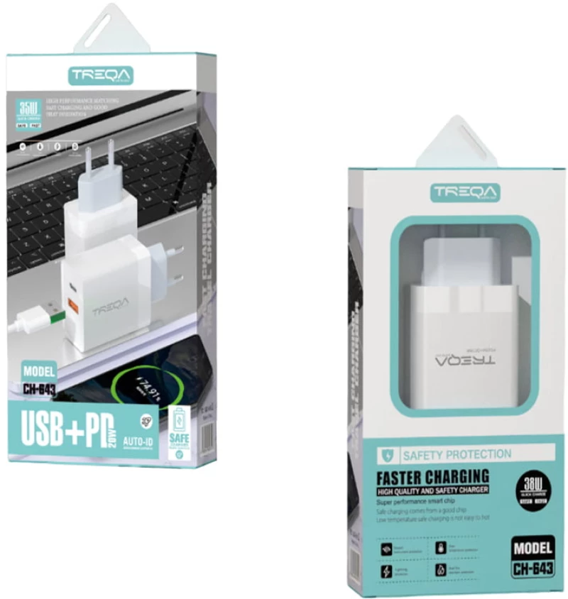 TREQA 20W γρήγορος φορτιστής κινητού iOS Lightning USB+PD CH-643 – Fast charger 017085