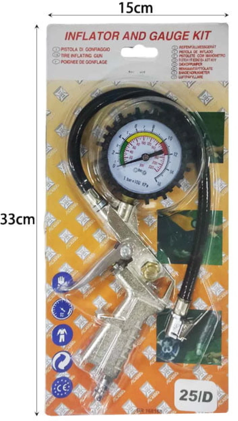 Πιστόλι αέρος ελαστικών με μανόμετρο - Inflator and gauge kit 58072