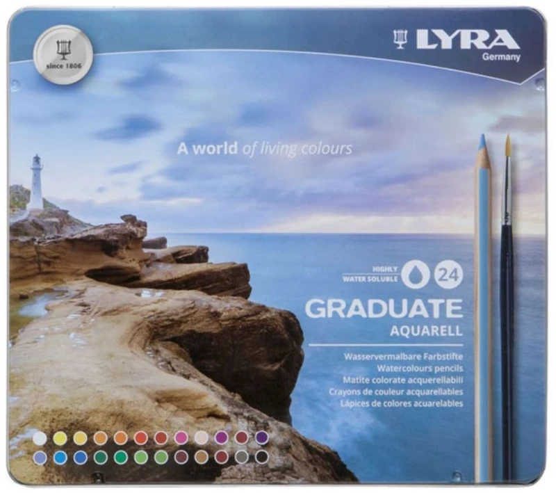 Ξυλομπογιές Lyra Graduate Ακουαρέλλας Μεταλλική Κασετίνα 24τμχ.