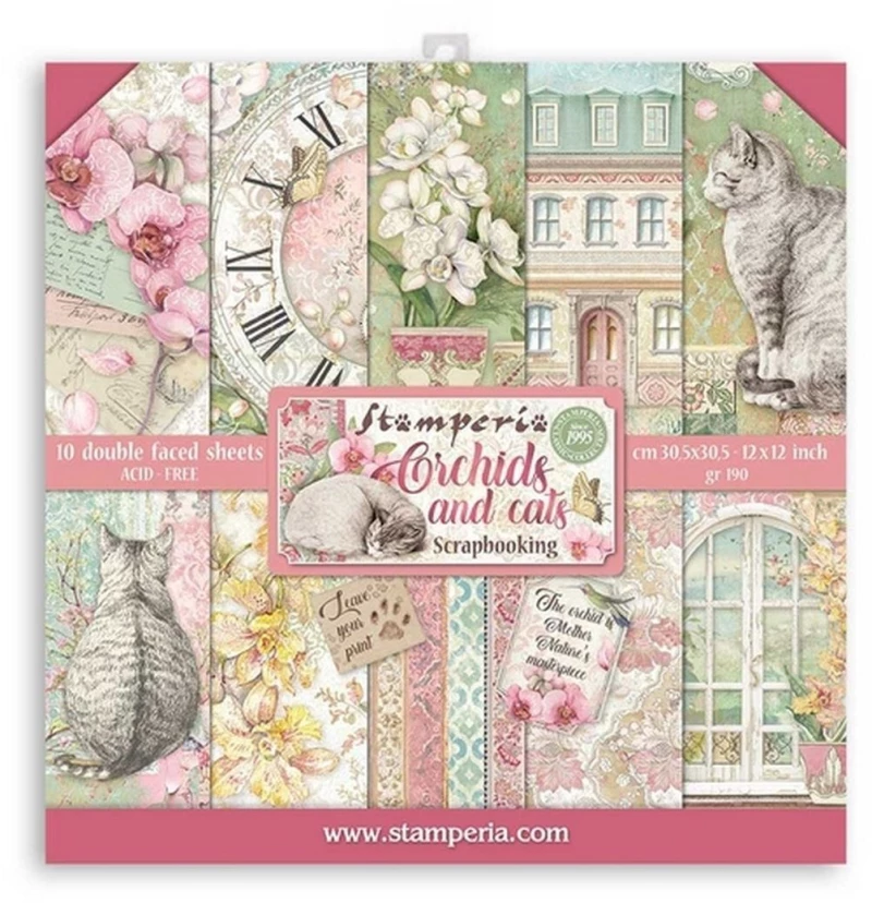 Stamperia 10 Χαρτιά Scrapbooking 30,5x30,5cm Διπλής Όψης Orchids And Cats