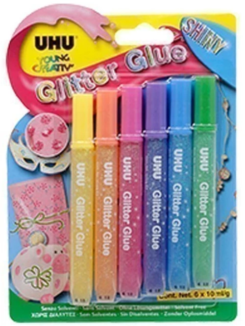 Κόλλα UHU Glitter Glue 6x10ml Παστέλ Χρώματα