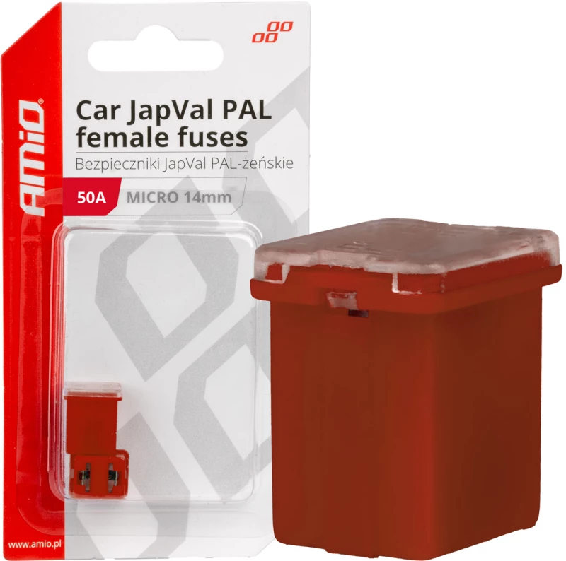 ΑΣΦΑΛΕΙΕΣ JapVal PAL ΜICRO 14mm ΘΗΛΥΚΕΣ 50A ΣΕ ΚΟΚΚΙΝΟ ΧΡΩΜΑ AMIO - 2 Τεμ.