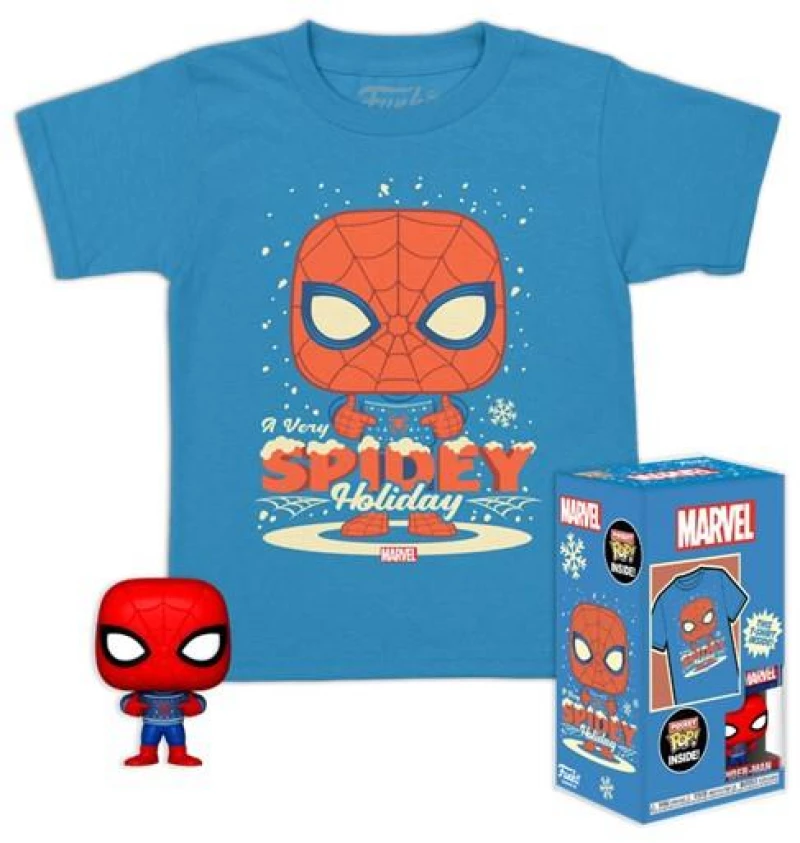 Funko Pocket Pop!  Tee (Child): Marvel - Holiday Spiderman Vinyl Figure  T-Shirt (XL)