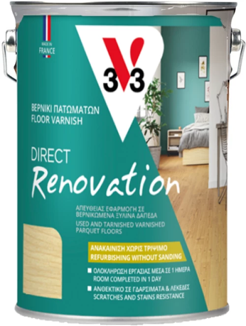 Βερνίκι νερού για δάπεδα παρκέ και laminate νέας γενιάς 3V3 RENOVATION Τεχνολογία DIRECT PROTECT 2.5lt - Ματ clear mat