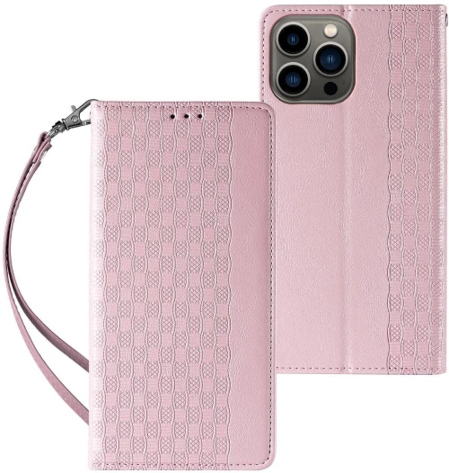 Magnet Strap Case Case for iPhone 13 Pro Max Pouch Wallet + Mini Lanyard Pendant Pink