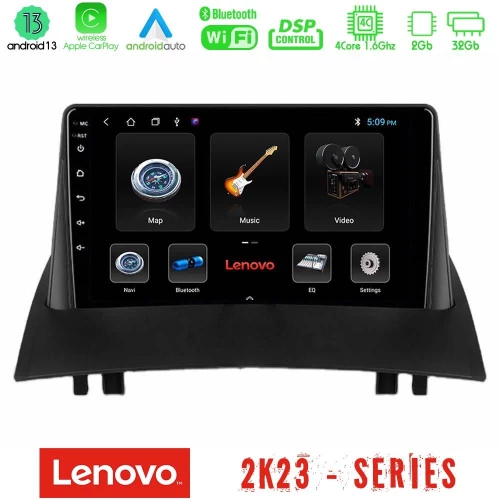 Lenovo Car Pad Renault Megane 2 2002-2008 4Core Android 13 2+32GB Navigation Multimedia Tablet 9" U-LEN-RN0717