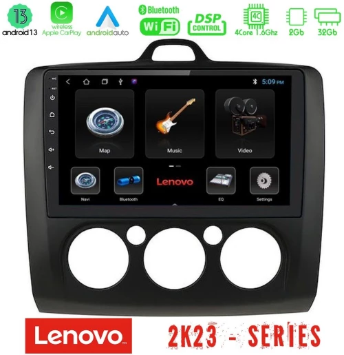 Lenovo Car Pad Ford Focus Manual AC 4Core Android 13 2+32GB Navigation Multimedia 9" (Μαύρο Χρώμα) U-LEN-FD0041MB