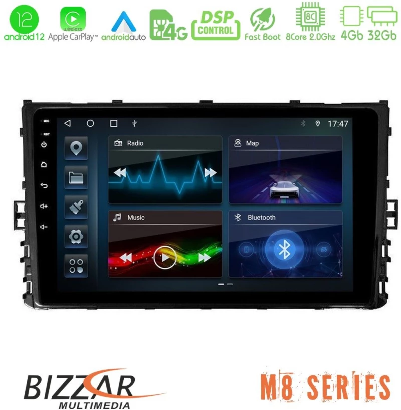 Bizzar M8 Series VW MQB 2017- 8core Android12 4+32GB Navigation Multimedia 9" U-M8-VW0333
