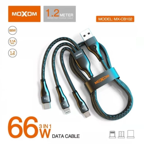 MOXOM 3 σε 1 Καλώδιο USB to Lightning/Type-C micro USB Cable μαύρο 1.2m