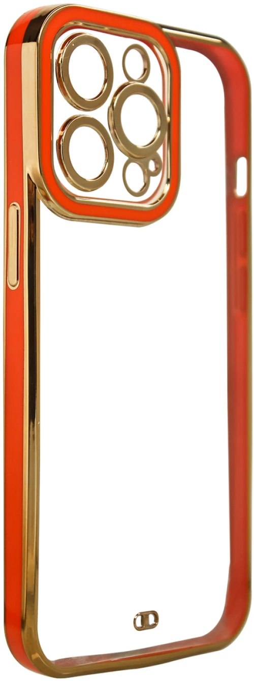 Fashion Case for iPhone 13 Pro Max Gold Frame Gel Cover Red