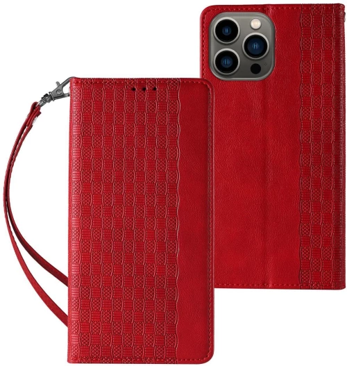 Magnet Strap Case Case for iPhone 13 Pro Pouch Wallet + Mini Lanyard Pendant Red