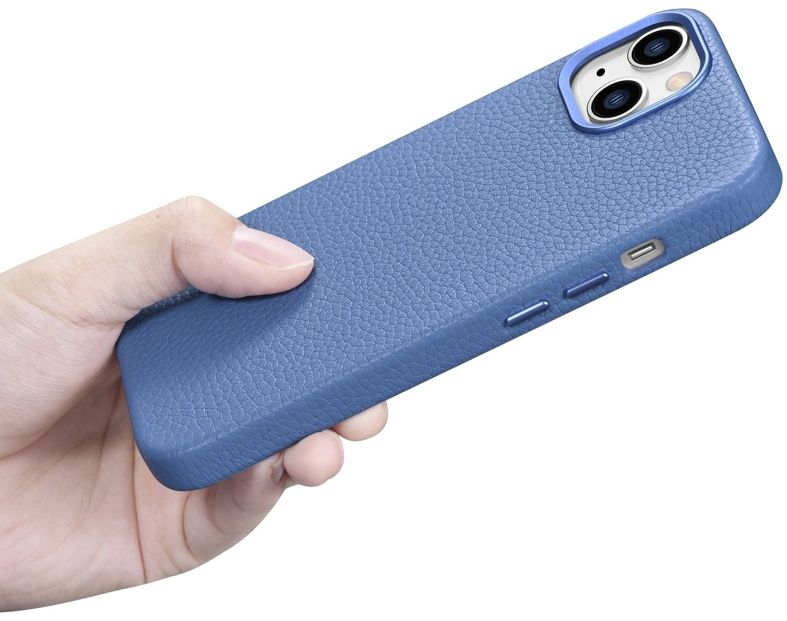 iCarer Litchi Premium Leather Case iPhone 14 Plus Magnetic Leather Case with MagSafe Light Blue (WMI14220711-LB)