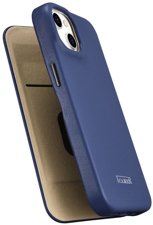 iCarer CE Premium Leather Folio Case iPhone 14 Plus Magnetic Flip Leather Folio Case MagSafe Blue (WMI14220715-BU)