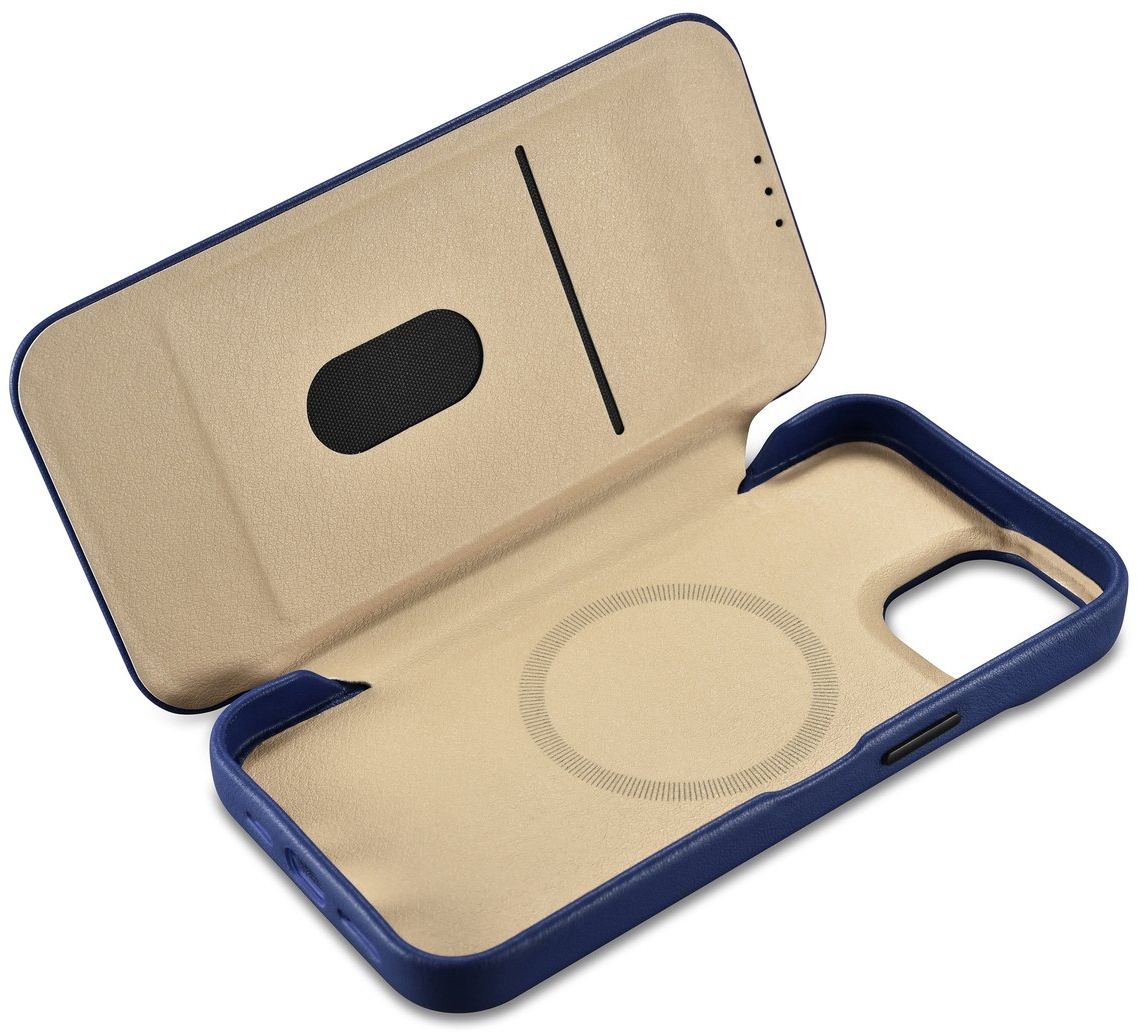iCarer CE Premium Leather Folio Case iPhone 14 Plus Magnetic Flip Leather Folio Case MagSafe Blue (WMI14220715-BU)