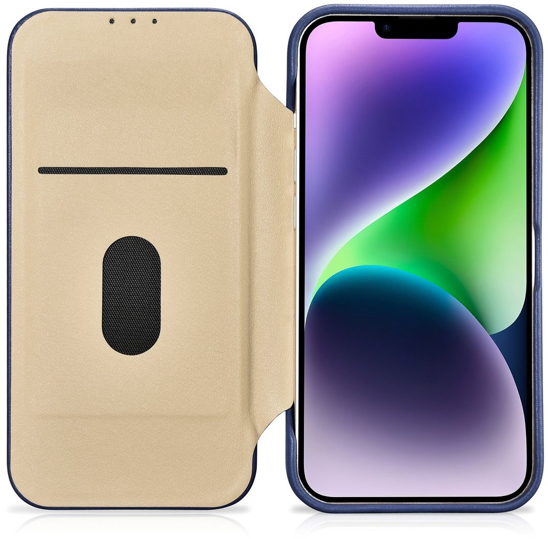 iCarer CE Premium Leather Folio Case iPhone 14 Plus Magnetic Flip Leather Folio Case MagSafe Blue (WMI14220715-BU)