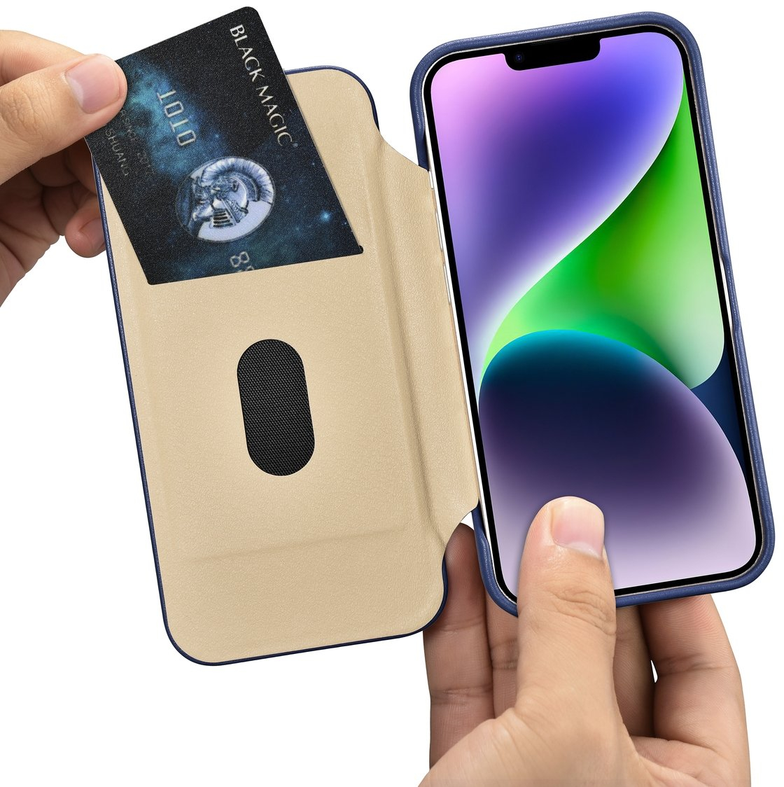 iCarer CE Premium Leather Folio Case iPhone 14 Plus Magnetic Flip Leather Folio Case MagSafe Blue (WMI14220715-BU)