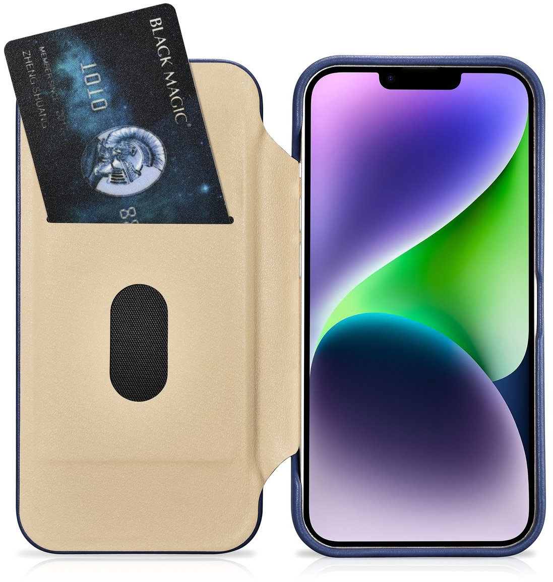 iCarer CE Premium Leather Folio Case iPhone 14 Plus Magnetic Flip Leather Folio Case MagSafe Blue (WMI14220715-BU)