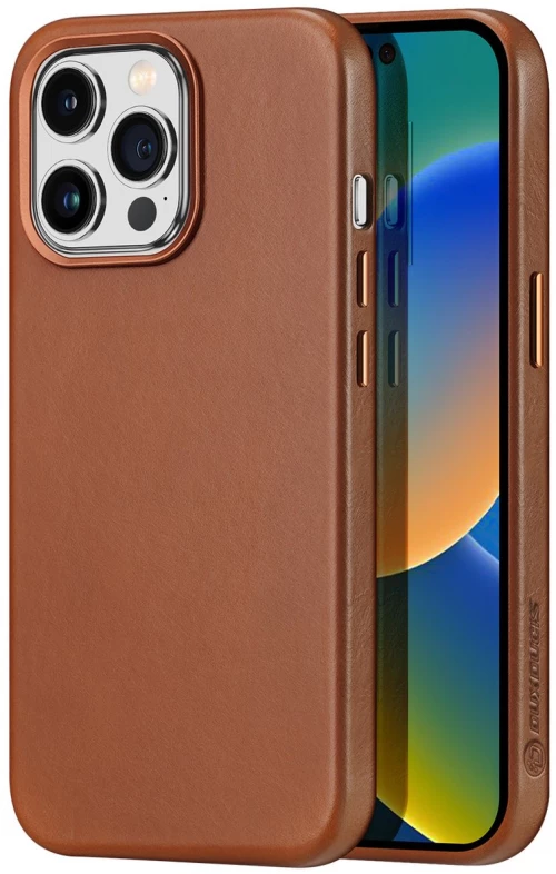 Dux Ducis Naples case for iPhone 14 Pro magnetic leather case MagSafe brown