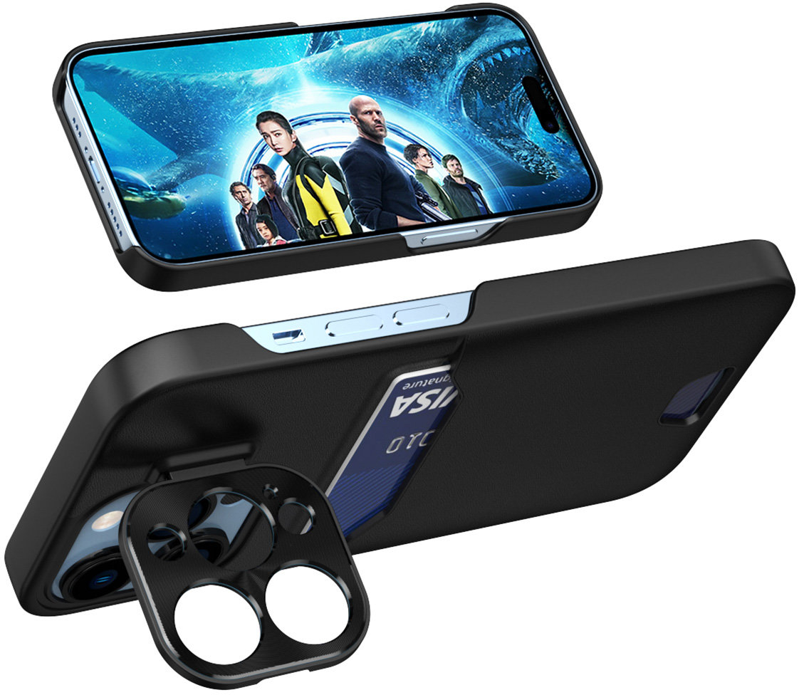 Leather Stand Case for Samsung Galaxy S23+ card wallet cover with stand black