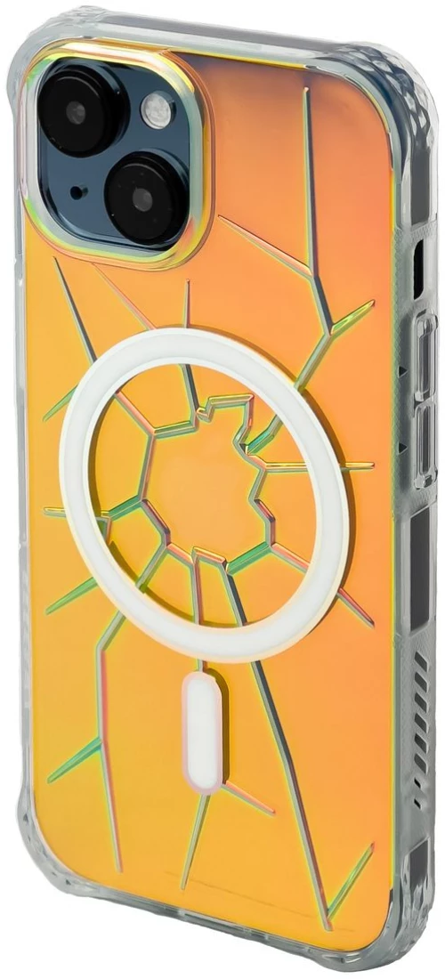 MagSafe Kingxbar PQY Crack Series silicone case for iPhone 15 - holographic