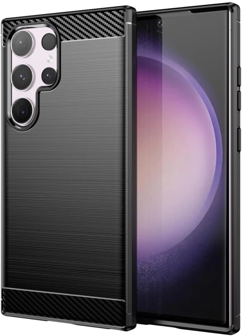 Carbon Case for Samsung Galaxy S24 Ultra Flexible Silicone Carbon Cover - Black