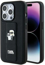 Karl Lagerfeld Gripstand Saffiano Karl&Choupette Pins case for iPhone 13 Pro / 13 - black