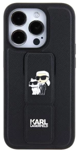 Karl Lagerfeld Gripstand Saffiano Karl&Choupette Pins case for iPhone 13 Pro / 13 - black