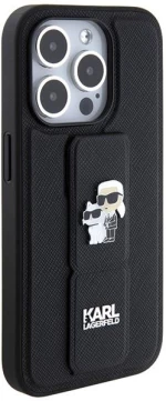 Karl Lagerfeld Gripstand Saffiano Karl&Choupette Pins case for iPhone 13 Pro / 13 - black