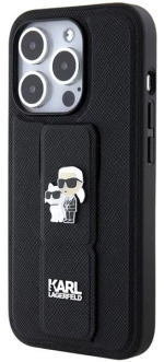 Karl Lagerfeld Gripstand Saffiano Karl&Choupette Pins case for iPhone 14 Pro - black