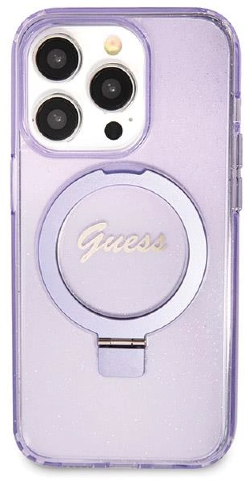 Guess Ring Stand Script Glitter MagSafe case for iPhone 13 Pro / 13 - purple