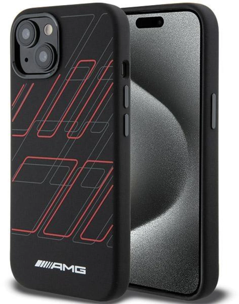 AMG Silicone Large Rhombuses Pattern MagSafe Case for iPhone 15/14/13 - Black