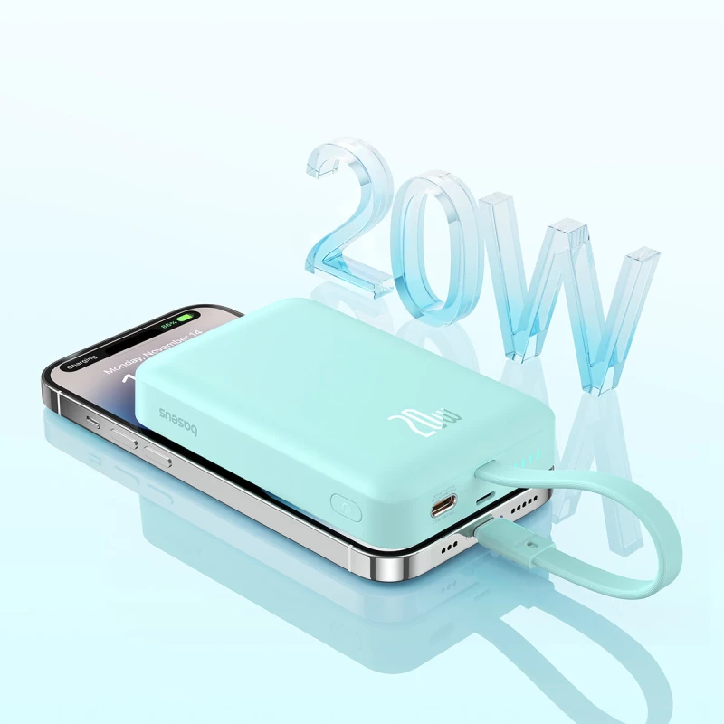 Baseus Magnetic Mini MagSafe Power Bank 10000mAh 20W με Θύρα USB-C Power - Delivery Mint