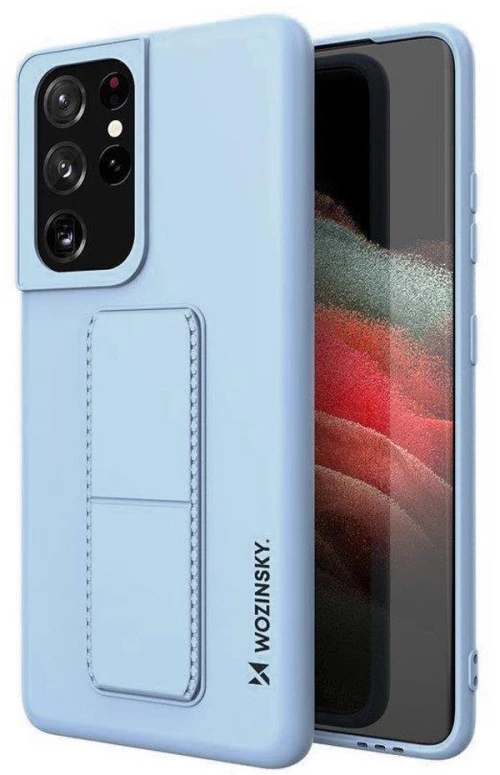 Wozinsky Kickstand Case Silicone Stand Cover for Samsung Galaxy S21 Ultra 5G Light Blue