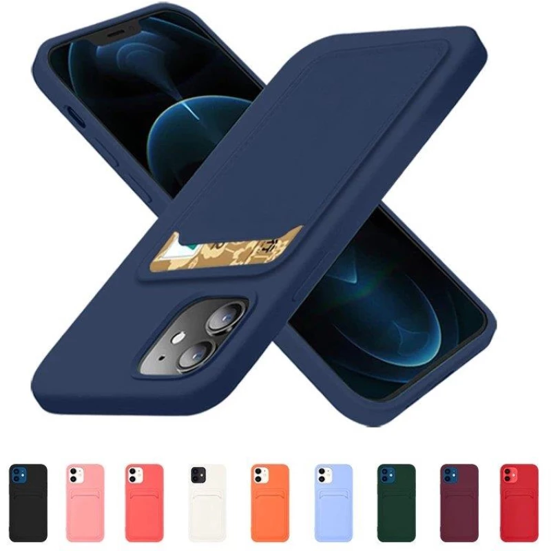 Card Case silicone wallet case with card holder documents for Samsung Galaxy A22 4G pink
