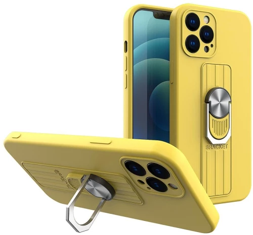 Ring Case silicone case with finger grip and stand for iPhone 12 mini yellow