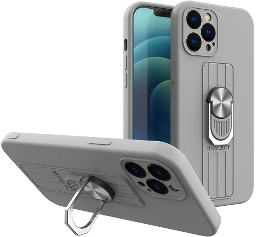 Ring Case silicone case with finger grip and stand for Samsung Galaxy A42 5G silver