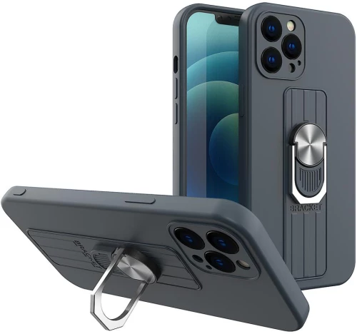 Ring Case silicone case with finger grip and stand for Samsung Galaxy A32 4G dark blue