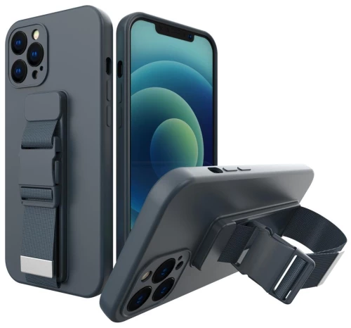 Rope case gel TPU airbag case cover with lanyard for iPhone 11 Pro Max navy blue